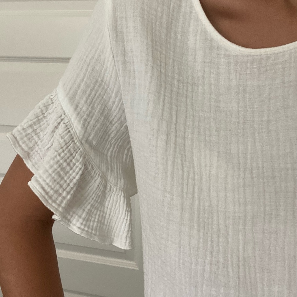 White Ruffle Sleeve Top - Picture 3 of 6